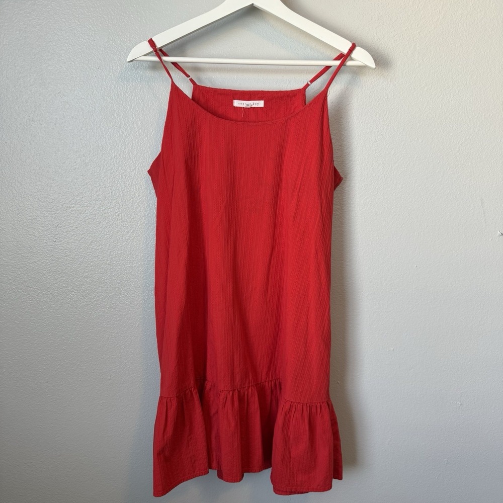 Copper Key Juniors Haler Spaghetti Strap Bright Red Orange Dress M Ruffle Hem